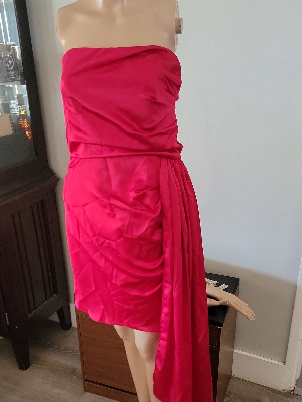 Strapless Red Draped Cocktail Dress